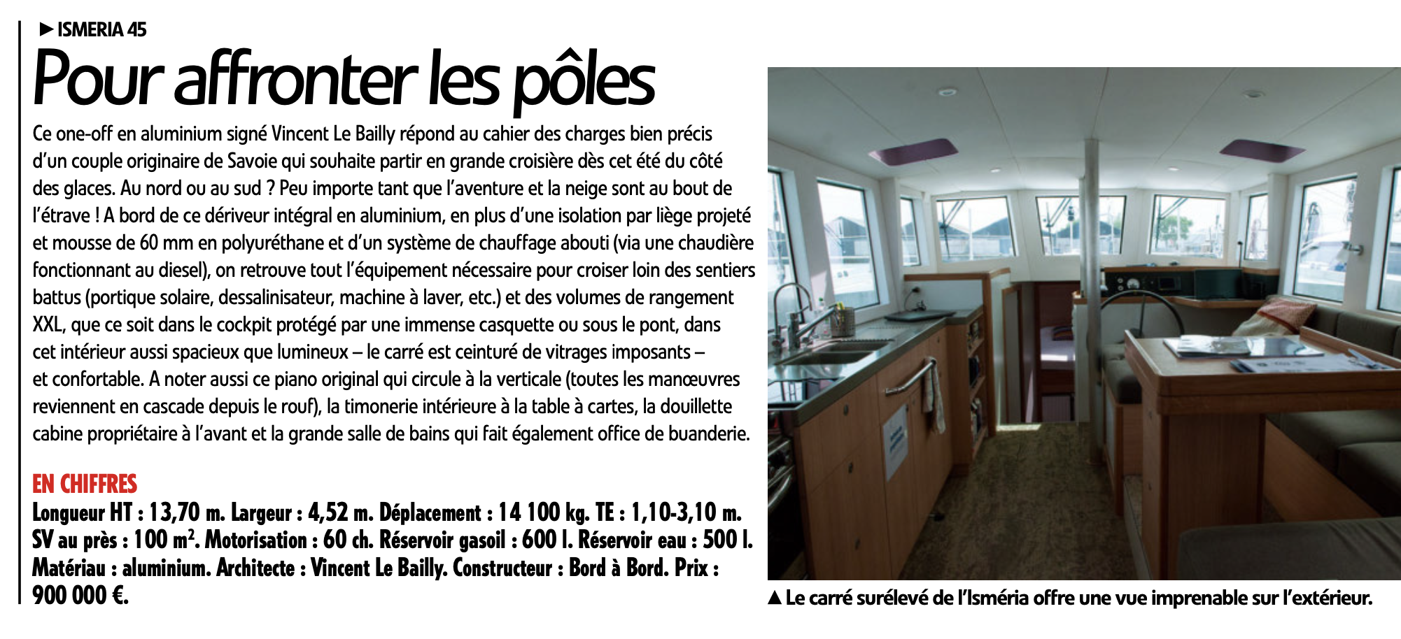 article de revue voile mag sur Isméria voilier aluminium salon de pont