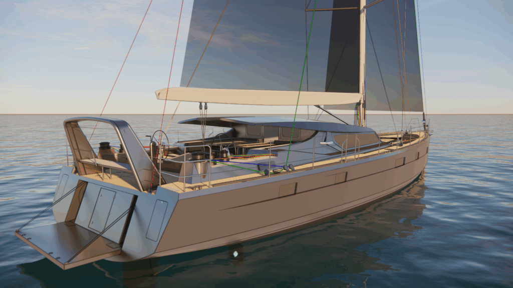 Vue de côté du LifeSong 78 voilier aluminium d'expéditions