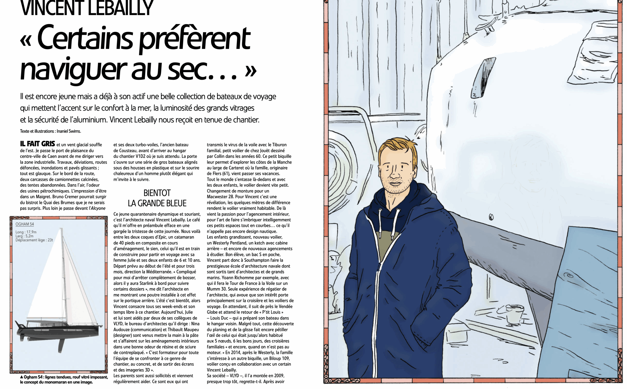 Article sur l'architecte naval Vincent Lebailly dans Voiles Magazine